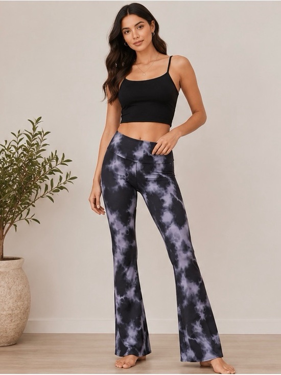 Topshop Pants - Topshop Petite Tie Dye Flare Yoga Pants US 6 Black Gray Foldover Y2K